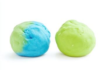 Naklejka premium Pastel Blue and Green Ice Cream Scoops on White Background