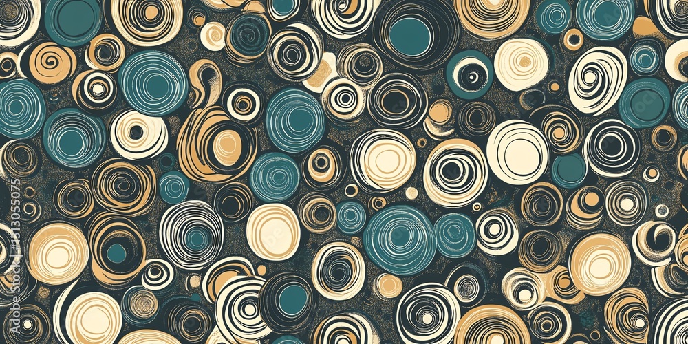Poster swirling circles in earthy tones create engaging abstract background design for artistic projects