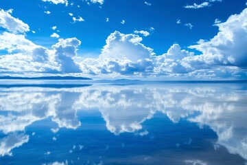 Serene Landscape Expansive Blue Sky Reflected in Calm Water