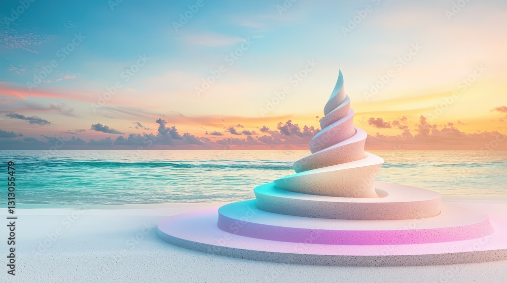 Poster a realistic 3d rendering of a sand sculpture with detailed perfection, smooth lines forming patterns