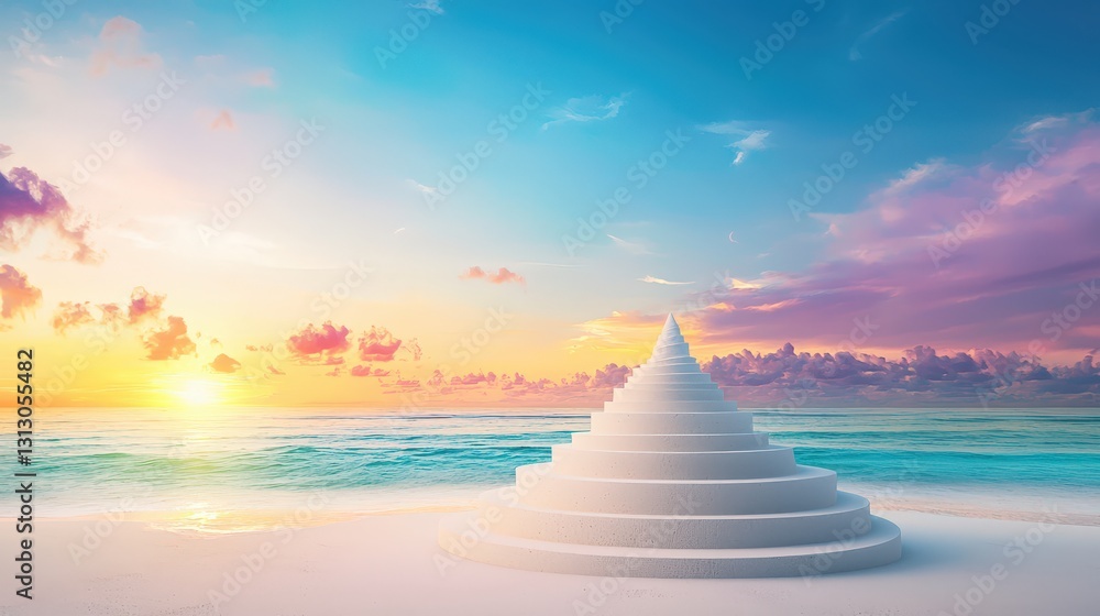 Poster a realistic 3d rendering of a sand sculpture with detailed perfection, smooth lines forming patterns