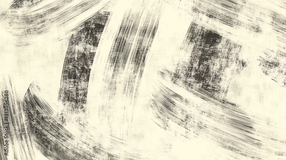 Poster Abstract Black and White Brush Strokes Create a Textured Pattern on a Light Background in Modern Art Design