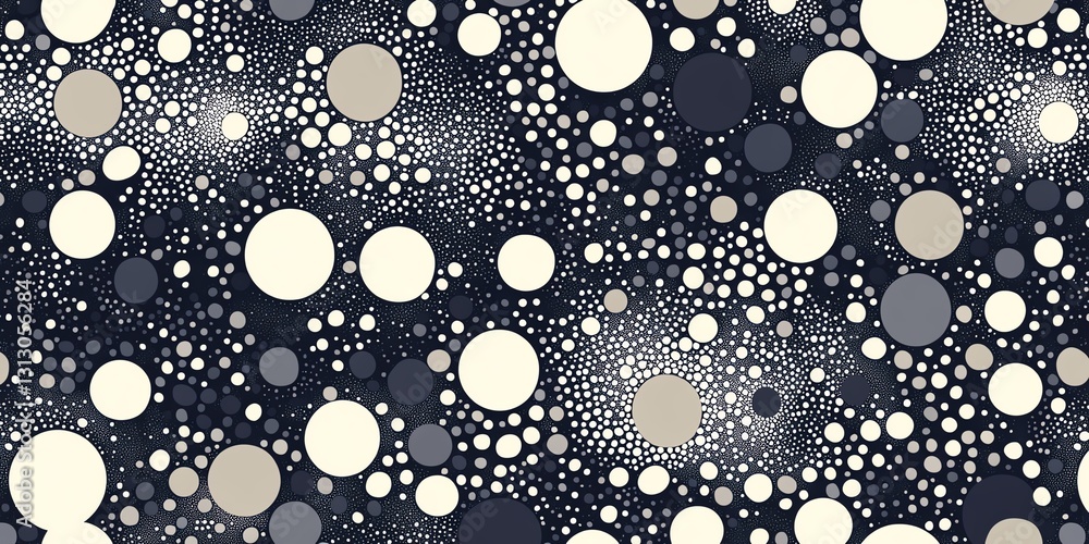 Poster geometric patterns of circles and dots in varying shades create a visually captivating design on a d
