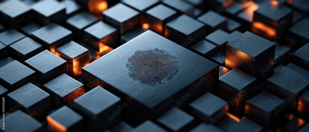 Poster a fingerprint captured on a computer surface showcasing technology and security in a detailed and un