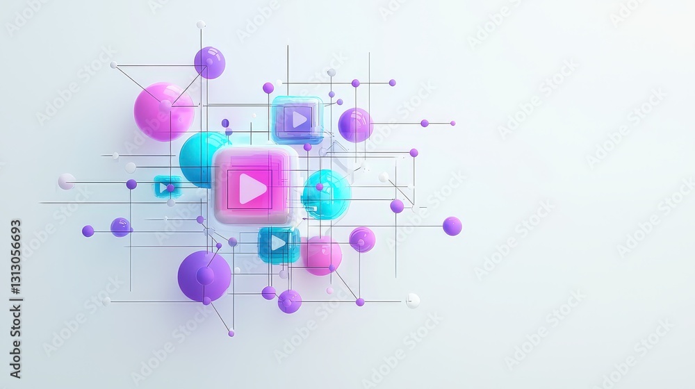 Poster a sleek 3d representation of multiple video call screens forming a connected network, representing g