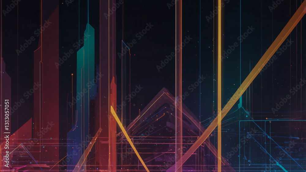 Poster digital cityscape with abstract geometric lines