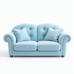 Fototapeta premium Elegant Light Blue Tufted Sofa with Pillows Classic Design Home Decor