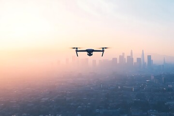 Fototapeta premium Drone Photography of a City Skyline at Sunrise