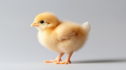Fototapeta premium A baby chick is standing on a white background