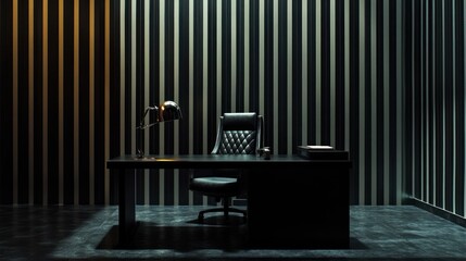 Modern dark office desk, minimalist design, empty space, background