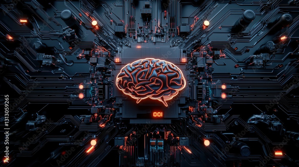 Aufkleber A computer chip with a brain on it