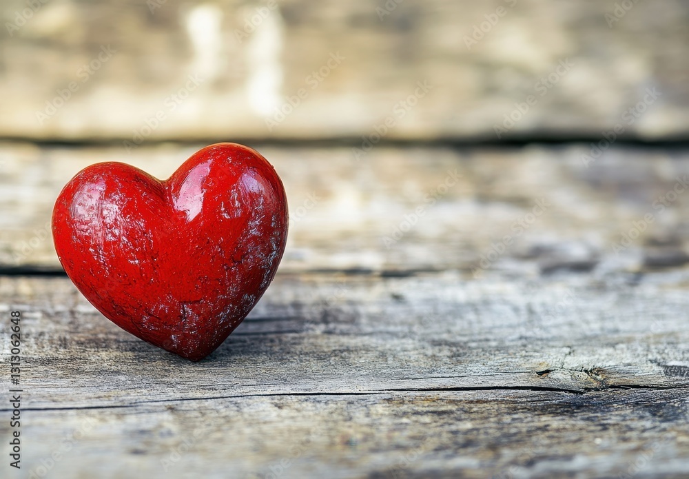Aufkleber red heart shaped object on rustic wooden surface creating a charming and romantic atmosphere perfect