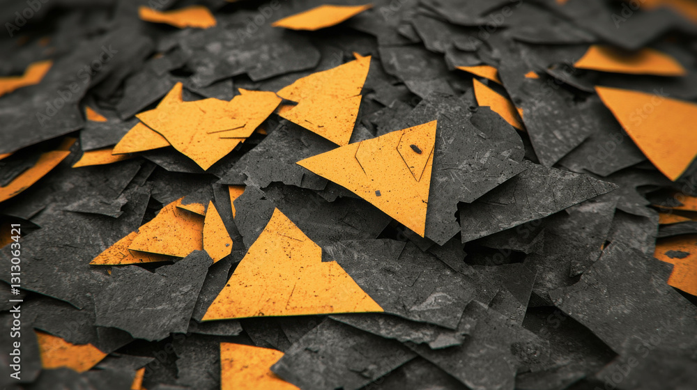 Aufkleber abstract composition of orange and black triangular shapes on a textured surface