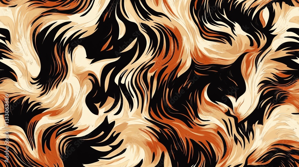 Poster abstract swirling pattern in orange, cream, and black colors creating a dynamic design