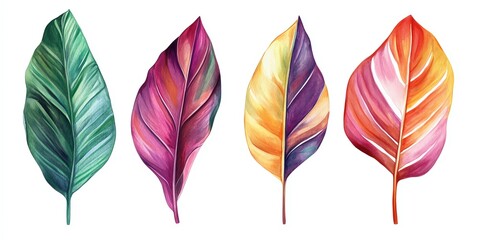 Fototapeta premium Vibrant and Colorful Leaves Showcasing Detailed Patterns and Textures in a Lively Arrangement Suitable for Nature Enthusiasts