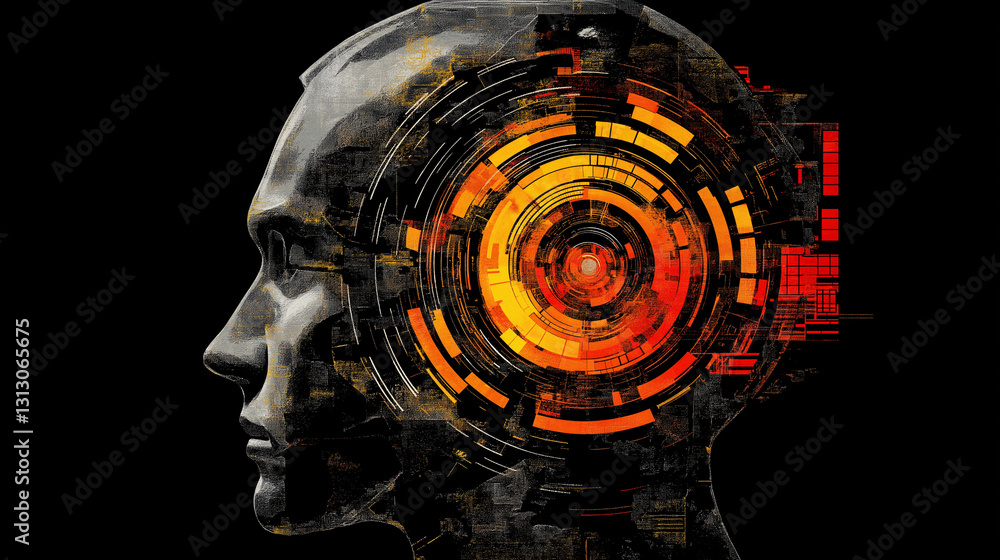 Poster the mind's digital landscape: an artistic depiction of the human brain's inner workings, rendered in