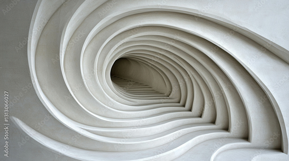 Poster abstract spiral design in modern architecture with smooth curved surfaces and shadows