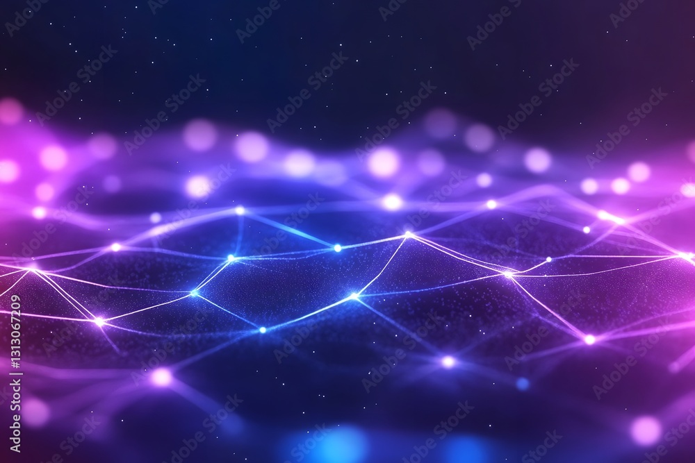 Poster blockchain network concept with colorful futuristic digital backdrop and glowing neon lighting