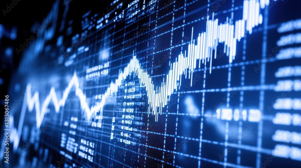 Poster financial data displayed on a screen, showing rising and falling trends. use for stock photo of inve