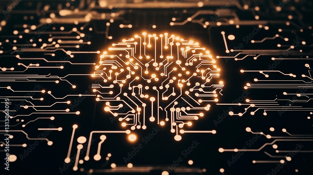 Poster digital mind: a mesmerizing visual representation of a digital brain composed of intricate circuitry