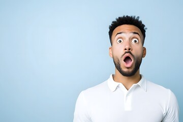 Obraz premium Expressive Headshot Portrait of Confused and Questioning Young Man with Open Mouth