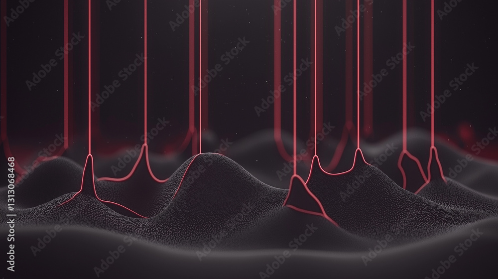 Poster abstract landscape: a minimalist, dark, digital artwork. the design features undulating, textured la
