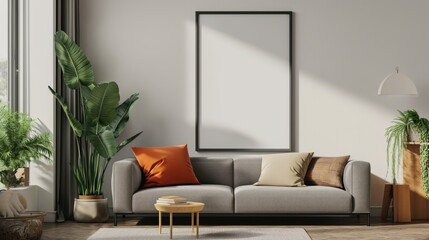 Frame mockup Living room wall poster.