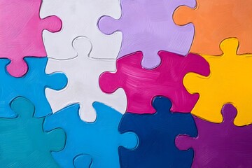Obraz premium Vibrant Interlocking Puzzle Pieces Symbolizing Diversity and Interconnectedness of Autism