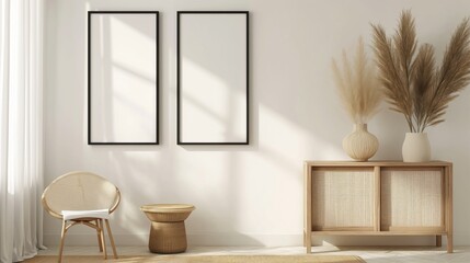 Frame mockup in modern home interior background 3d rendering.