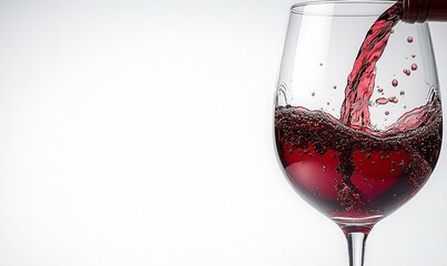 Red Wine Pouring into Crystal Glass on White Background