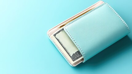 Modern Mint Wallet with Cash on Vibrant Blue Background