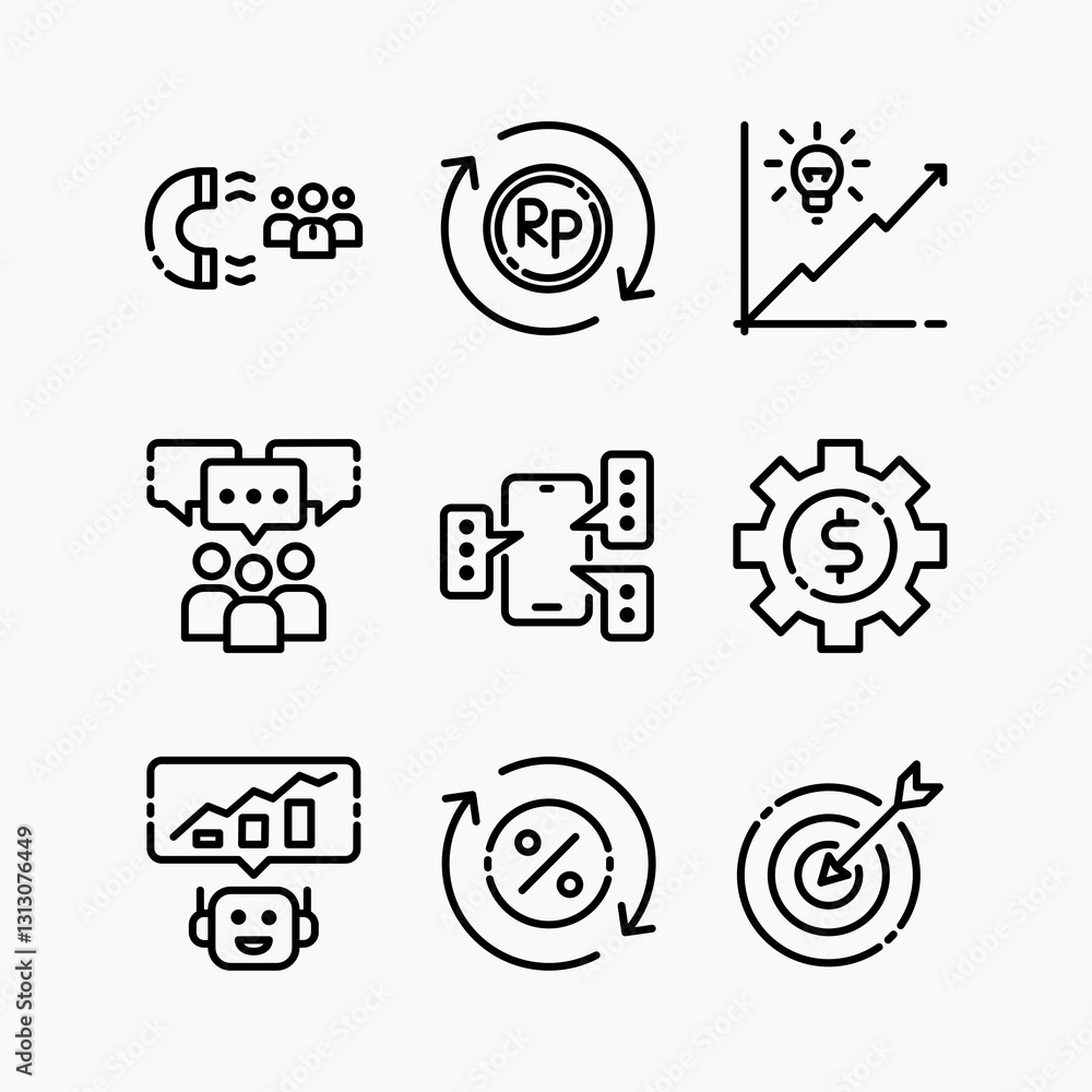 Poster design illustration graphic of analysis business set icon with line style. suitable for ui, mobile d