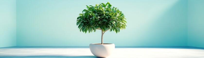 Obraz premium Green Indoor Plant in Modern Pot Against Blue Wall Background