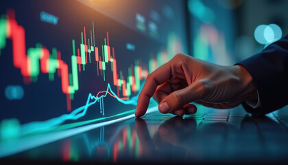 Hand analyzing stock market chart for investment education and financial literacy websites