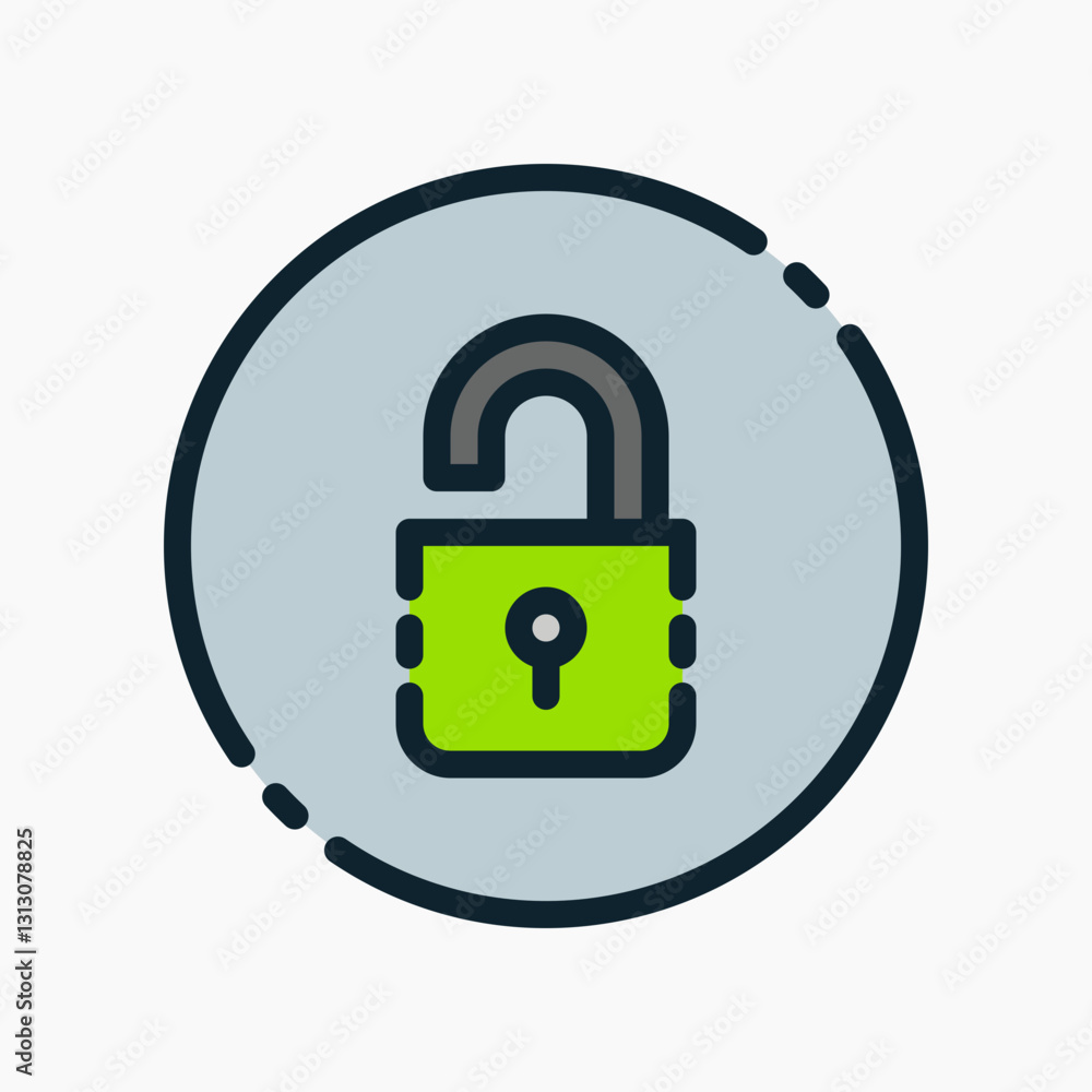 Poster design illustration graphic of open padlock icon with colored line style. suitable for ui, mobile de
