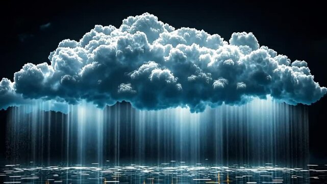 Dramatic raincloud over city reflected in dark water. Possible use stock photo for weather themes, nature backgrounds, or digital art