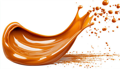 Fototapeta premium Fluid caramel wave isolated on a transparent background, perfect for food packaging and branding