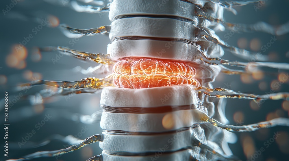 Poster a close up of a spine with a brain inside of it