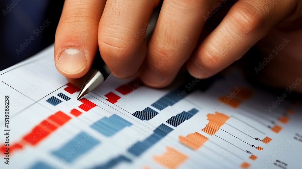 Aufkleber analyzing financial data with a pen marking a chart diagram for insights
