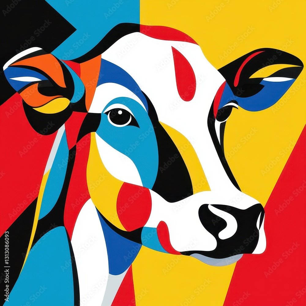 Poster a colorful and abstract image of a cows head portrait