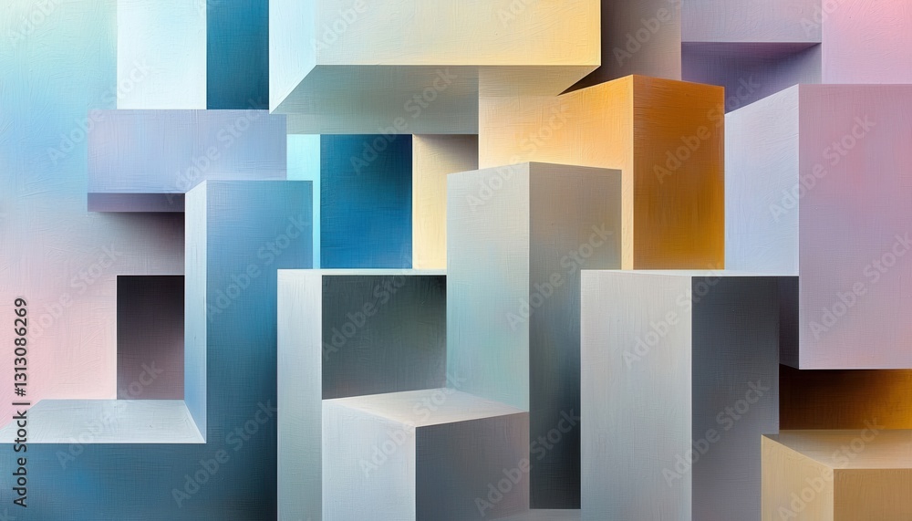 Poster A colorful image of blocks with a blue and yellow cube in the middle