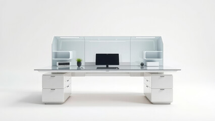 Modern desk design featuring an expansive work area and ample storage, clean lines, minimalist decor