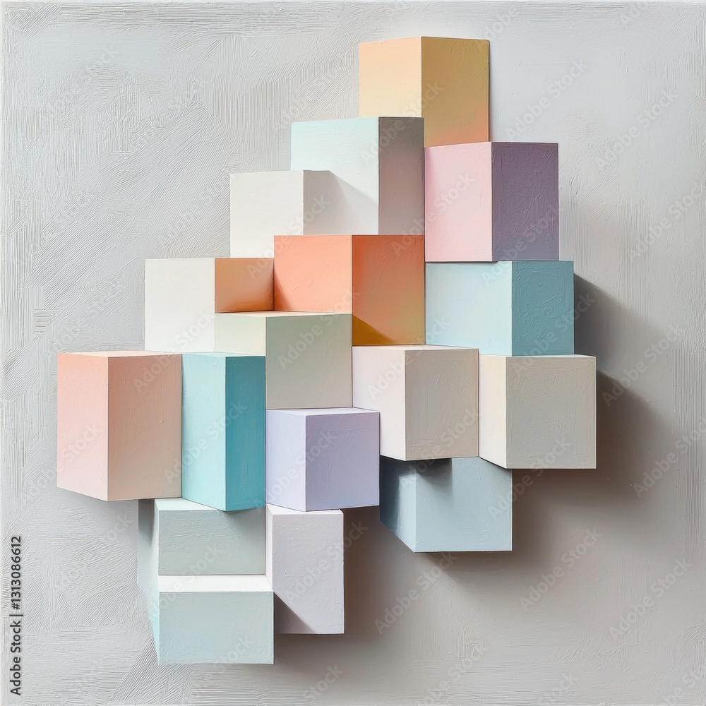 Poster A colorful stack of blocks with a gray background