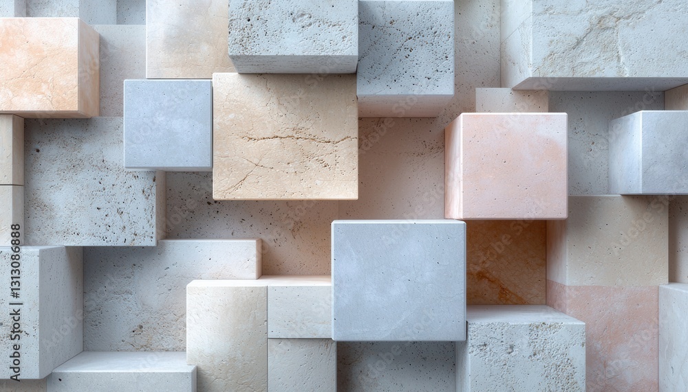 Poster a wall made of blocks of different sizes and colors