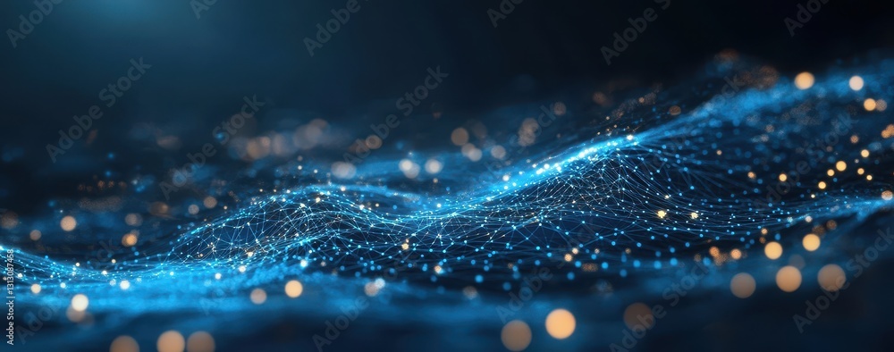 Poster stunning wave of bright blue particles and lights creating an abstract digital landscape for technol