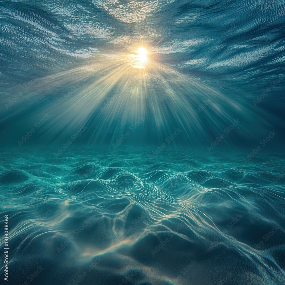 Poster sunlight radiating through the crystal clear ocean water creating beautiful reflections and patterns