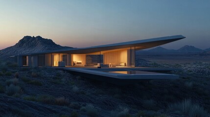 Fototapeta premium A high-tech smart home with minimalist architecture, automated lighting, and energy-efficient design.