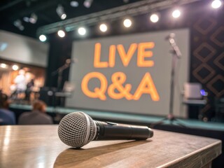Microphone on a table during a live Q&A session