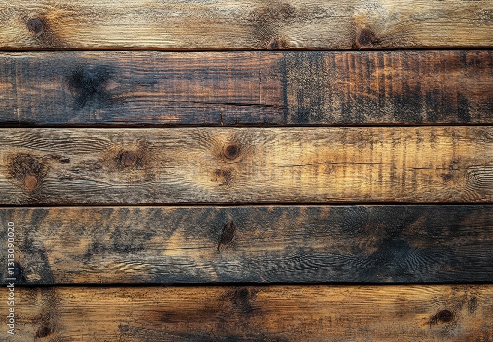 Poster textured and weathered wooden planks in dark brown and black with unique patterns suitable for backg