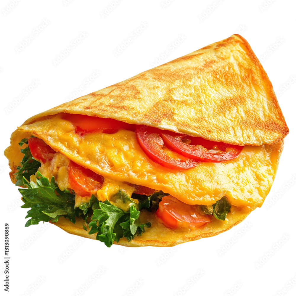Poster omelette with folded filling isolated on transparent background